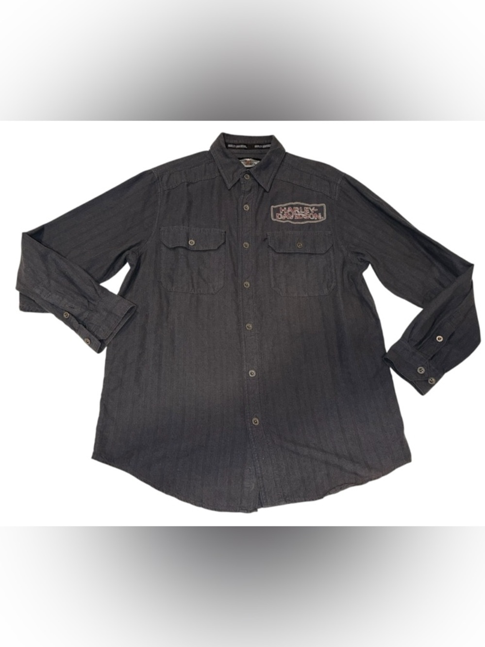 Harley Davidson Shirt Mens Grey Long Sleeve Button Up Embroidered Logo Sz M - Picture 4 of 8